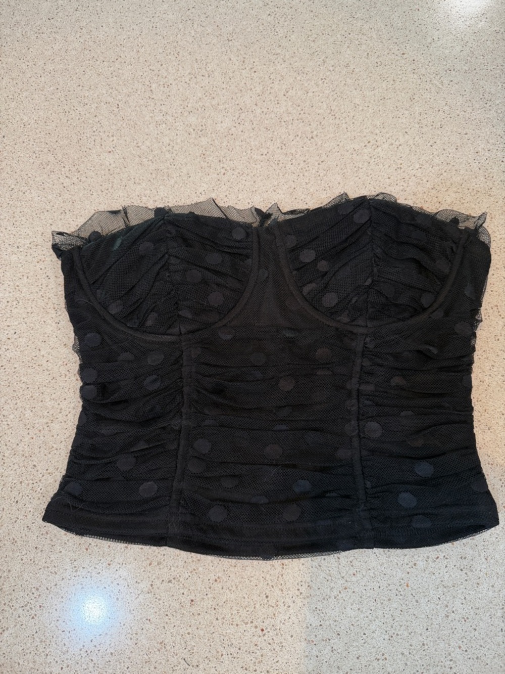 Lulus Black Mesh Polka Dot Bustier Crop Top Size M Underwire NWOT